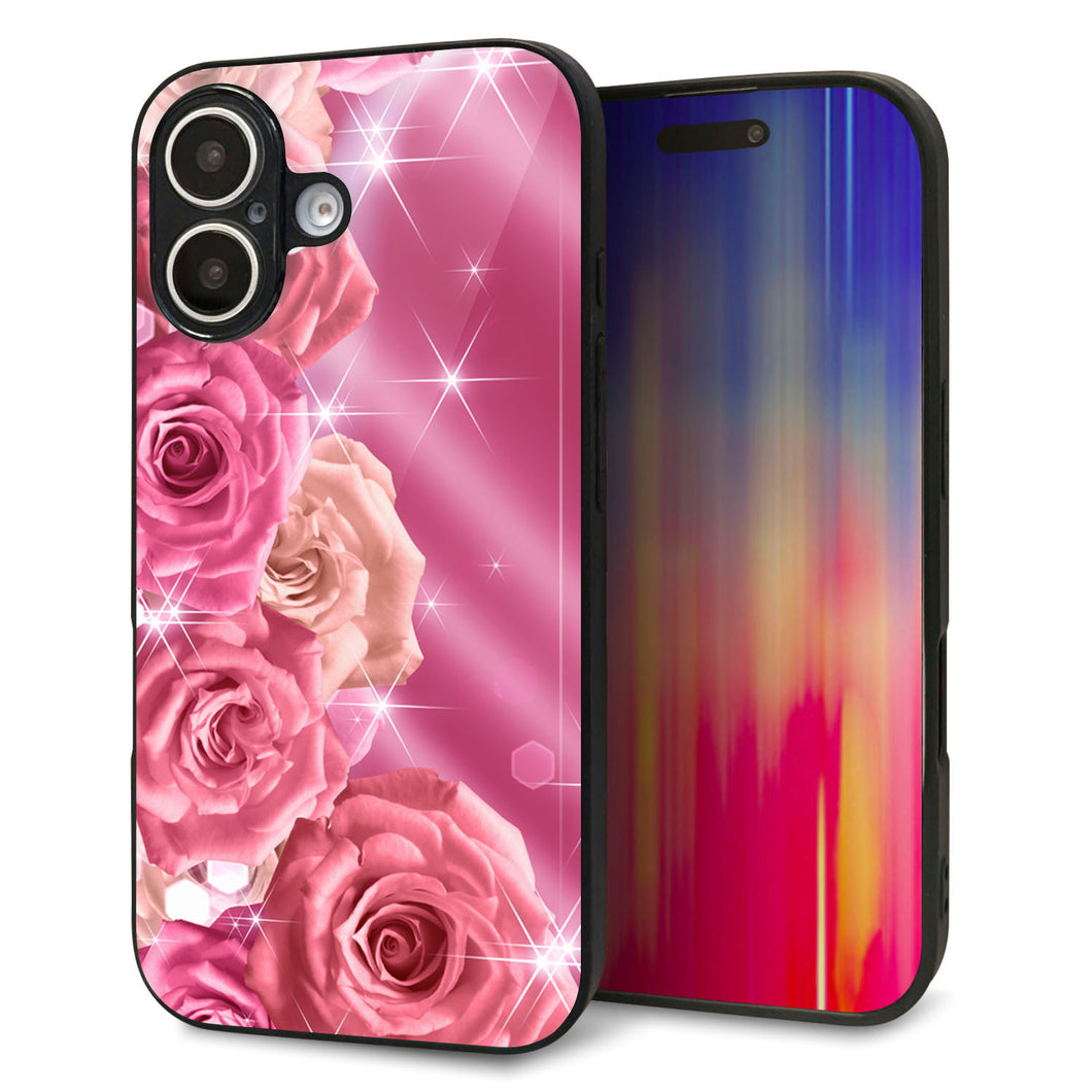 iPhone16 強化ガラス&TPUスマホケース ガラプリ【1182 ピンクの薔薇に誘われて】