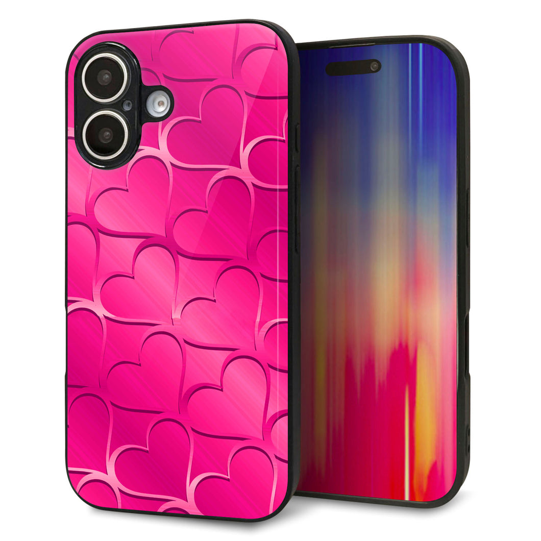 iPhone16 強化ガラス&TPUスマホケース ガラプリ【1347 かくれハート(ショッキングピンク)】