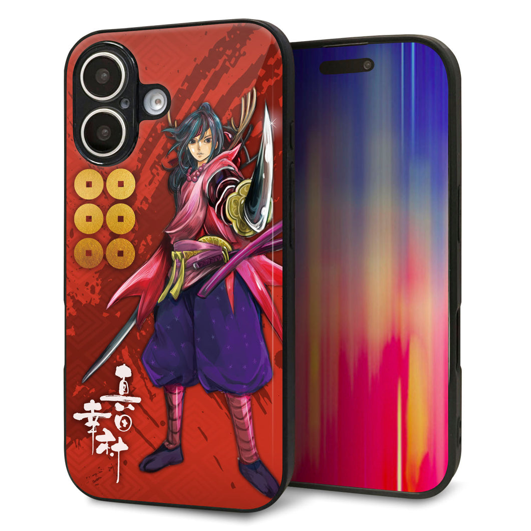 iPhone16 強化ガラス&TPUスマホケース ガラプリ【AB807 真田幸村 イラストと家紋】