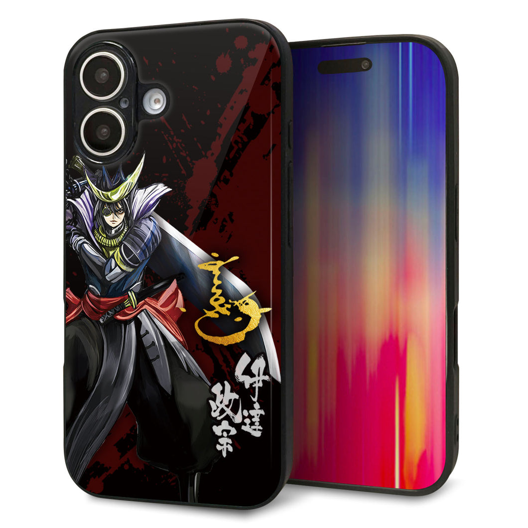 iPhone16 強化ガラス&TPUスマホケース ガラプリ【AB809 伊達政宗 イラストと花押】