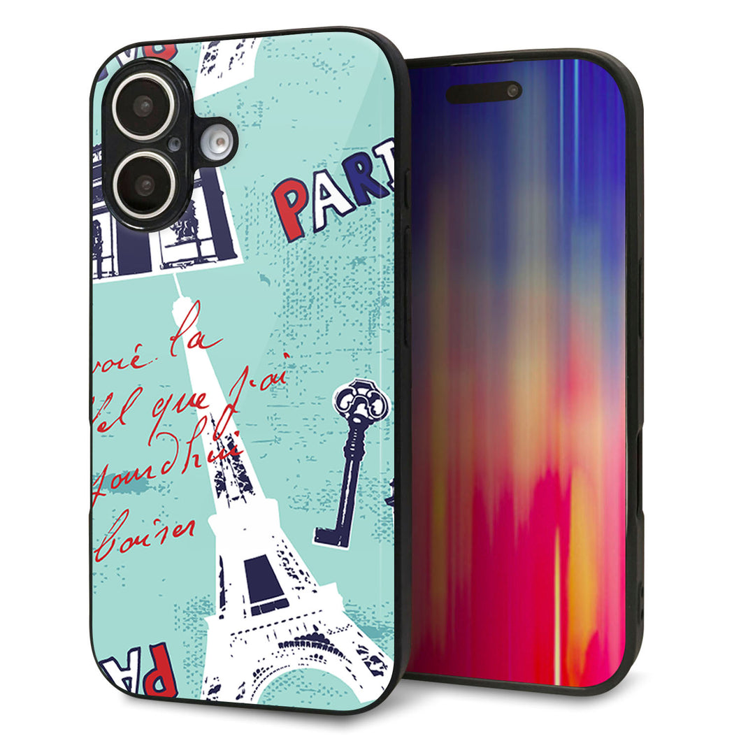 iPhone16 強化ガラス&TPUスマホケース ガラプリ【EK812 ビューティフルパリブルー】