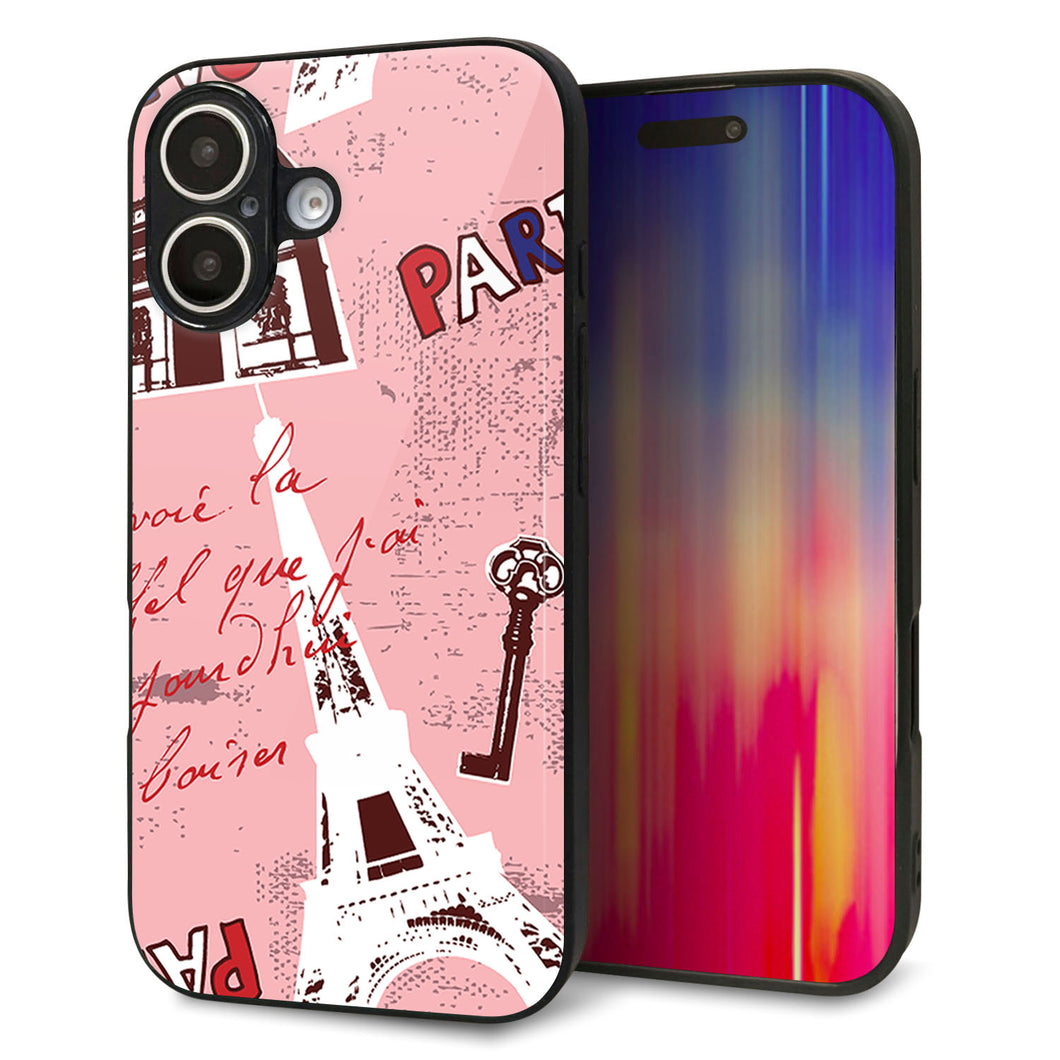 iPhone16 強化ガラス&TPUスマホケース ガラプリ【EK813 ビューティフルパリレッド】