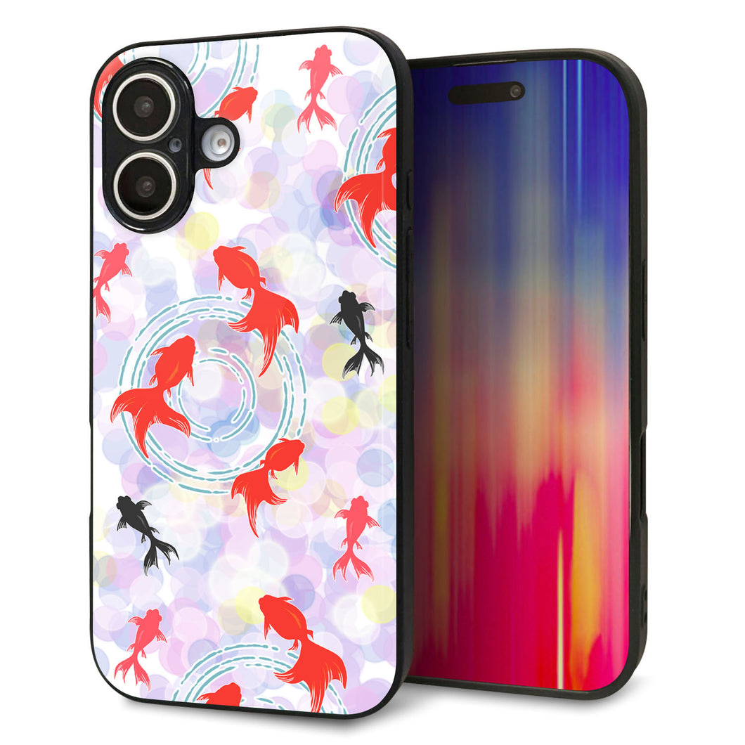 iPhone16 強化ガラス&TPUスマホケース ガラプリ【HA220 金魚 点々 パープル】