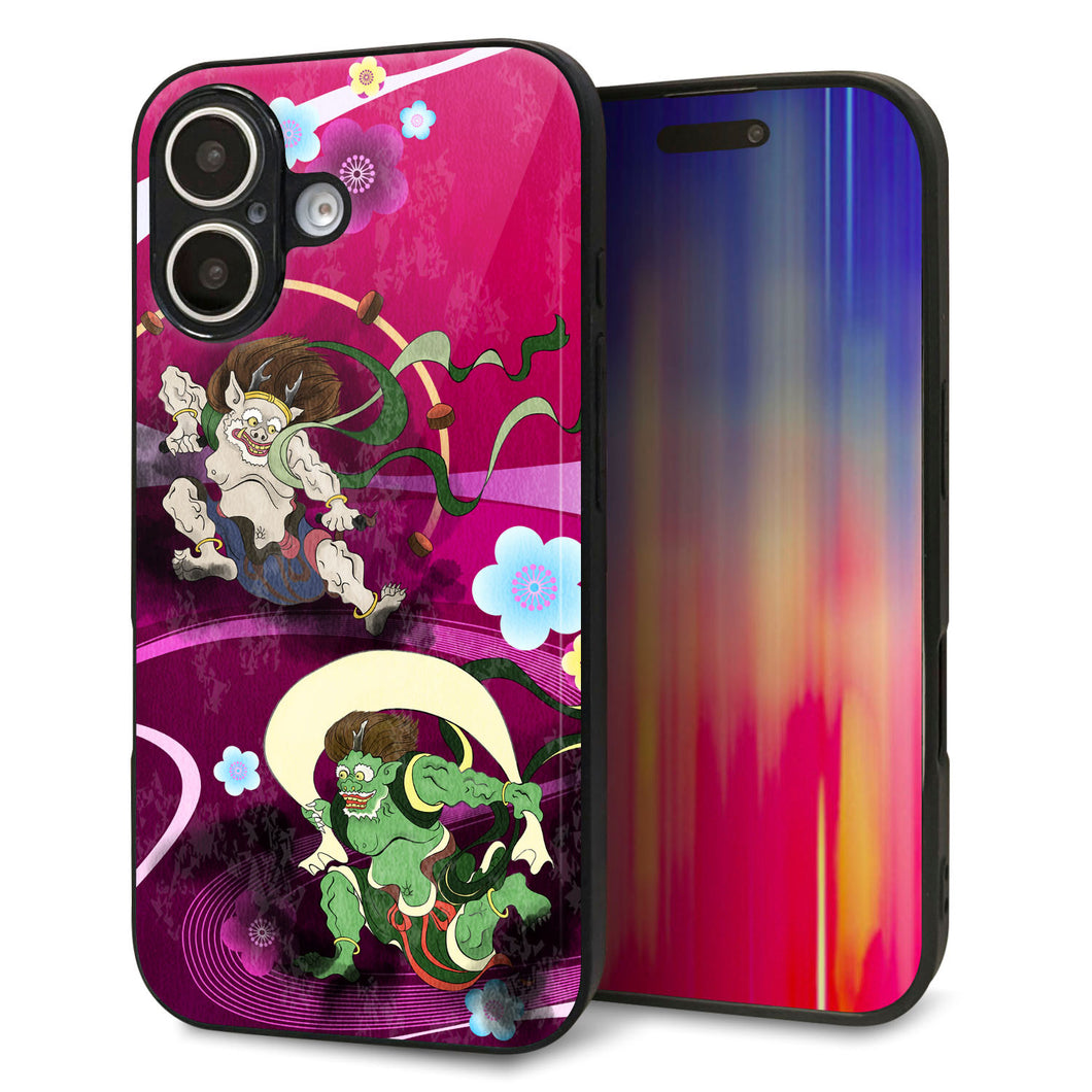 iPhone16 強化ガラス&TPUスマホケース ガラプリ【HA237 風神雷神 紫の川】