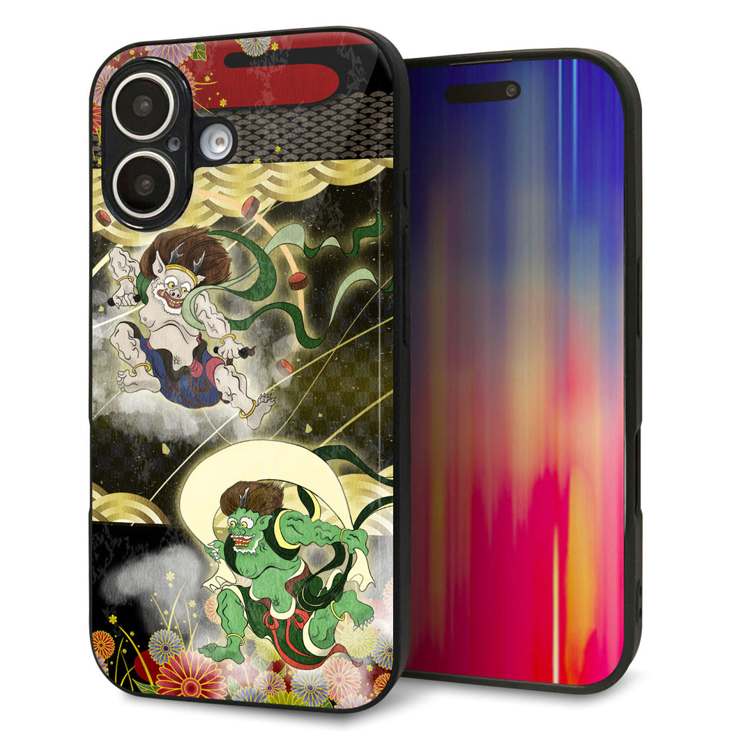 iPhone16 強化ガラス&TPUスマホケース ガラプリ【HA238 風神雷神 和柄】