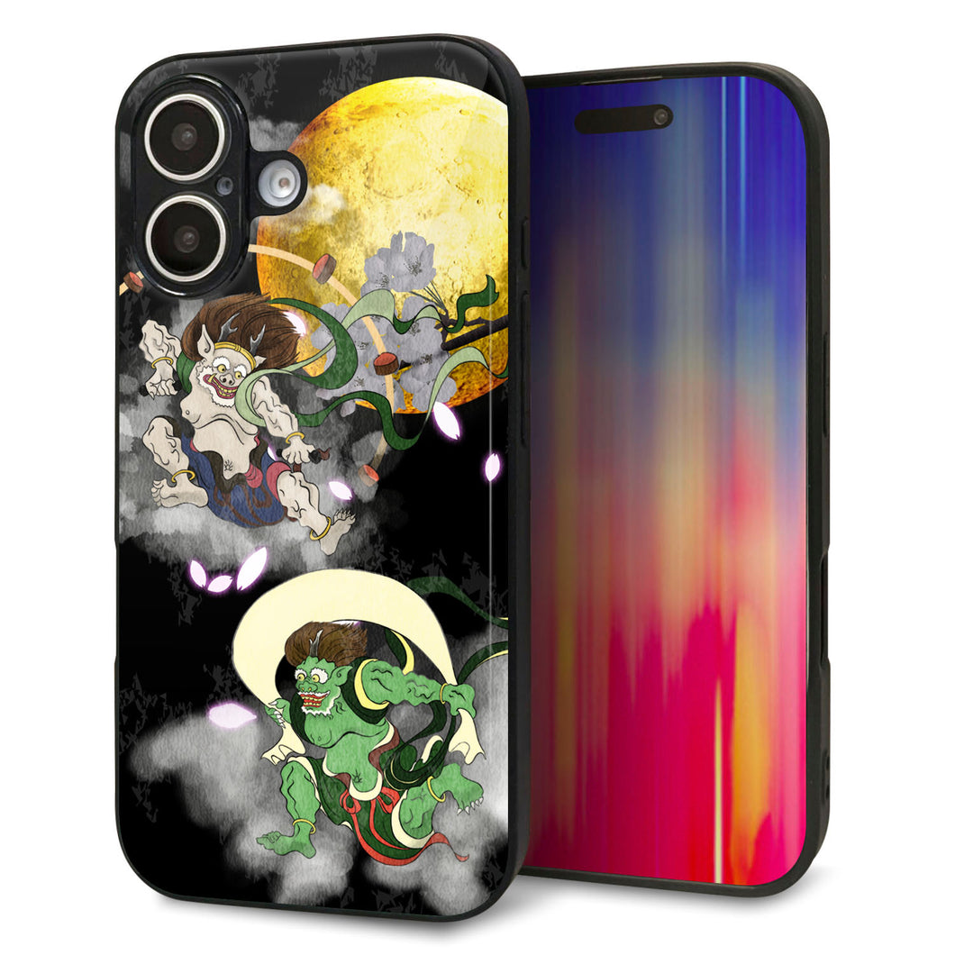 iPhone16 強化ガラス&TPUスマホケース ガラプリ【HA241 風神雷神 月】