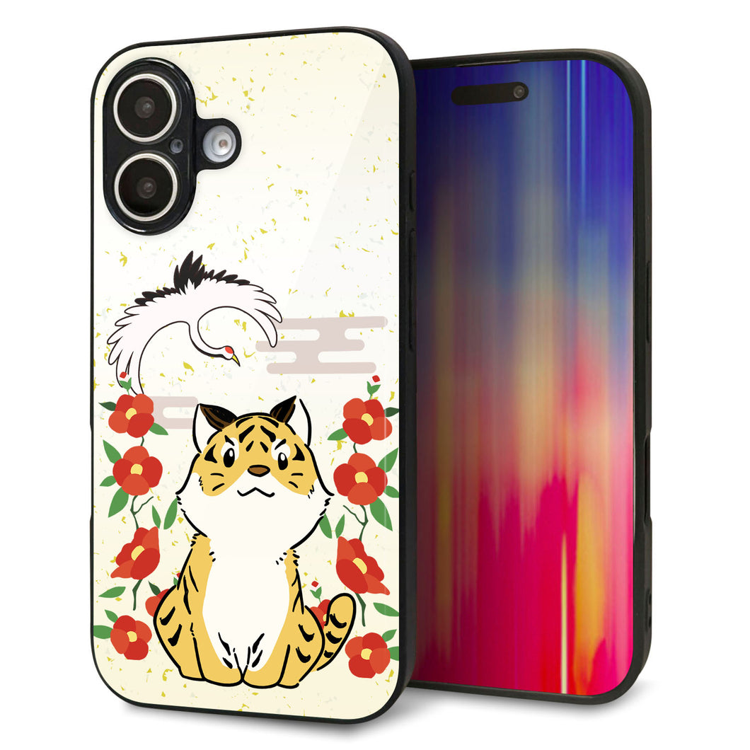 iPhone16 強化ガラス&TPUスマホケース ガラプリ【HA251 虎と鶴】