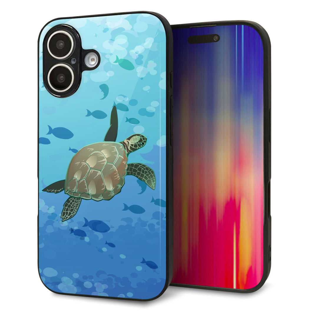 iPhone16 強化ガラス&TPUスマホケース ガラプリ【HA257 ポケットアクアリウム ウミガメ】
