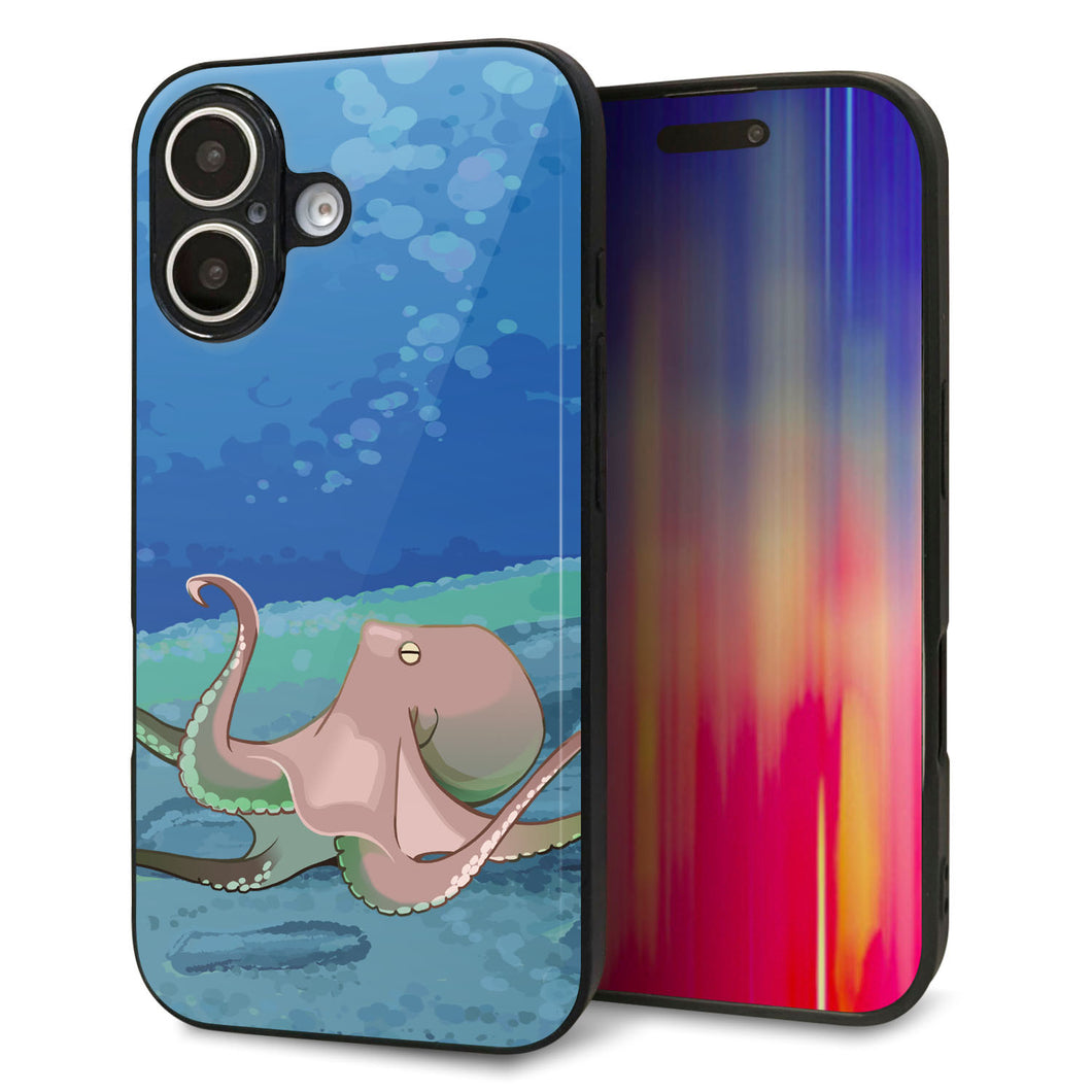 iPhone16 強化ガラス&TPUスマホケース ガラプリ【HA259 ポケットアクアリウム タコ】