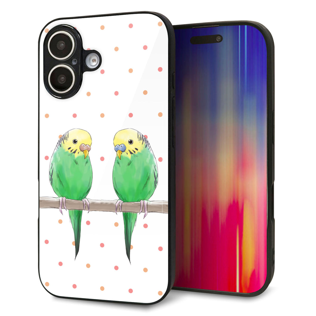 iPhone16 強化ガラス&TPUスマホケース ガラプリ【HA271 インコグリーン ドット】