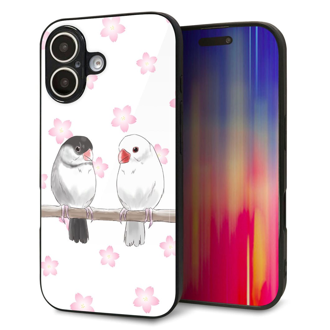 iPhone16 強化ガラス&TPUスマホケース ガラプリ【HA275 文鳥 桜】