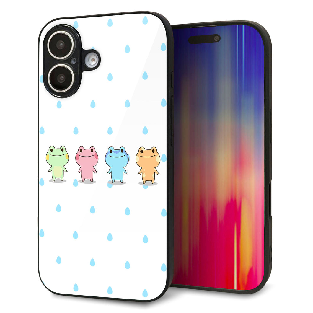 iPhone16 強化ガラス&TPUスマホケース ガラプリ【HA278 カエル 雫】