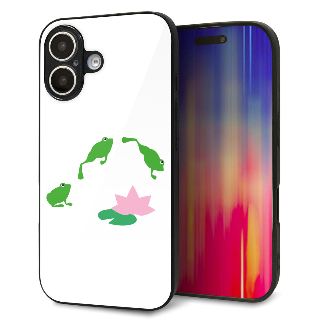 iPhone16 強化ガラス&TPUスマホケース ガラプリ【HA281 カエルジャンプ】