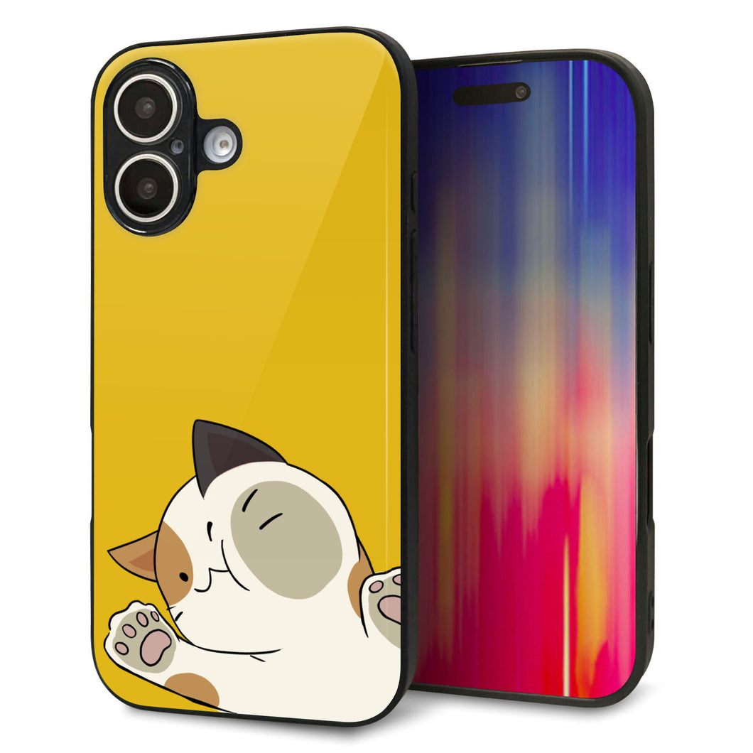 iPhone16 強化ガラス&TPUスマホケース ガラプリ【HA288 むぎゅっとミケ】