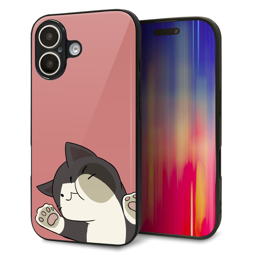 iPhone16 強化ガラス&TPUスマホケース ガラプリ【HA289 むぎゅっとクロ】