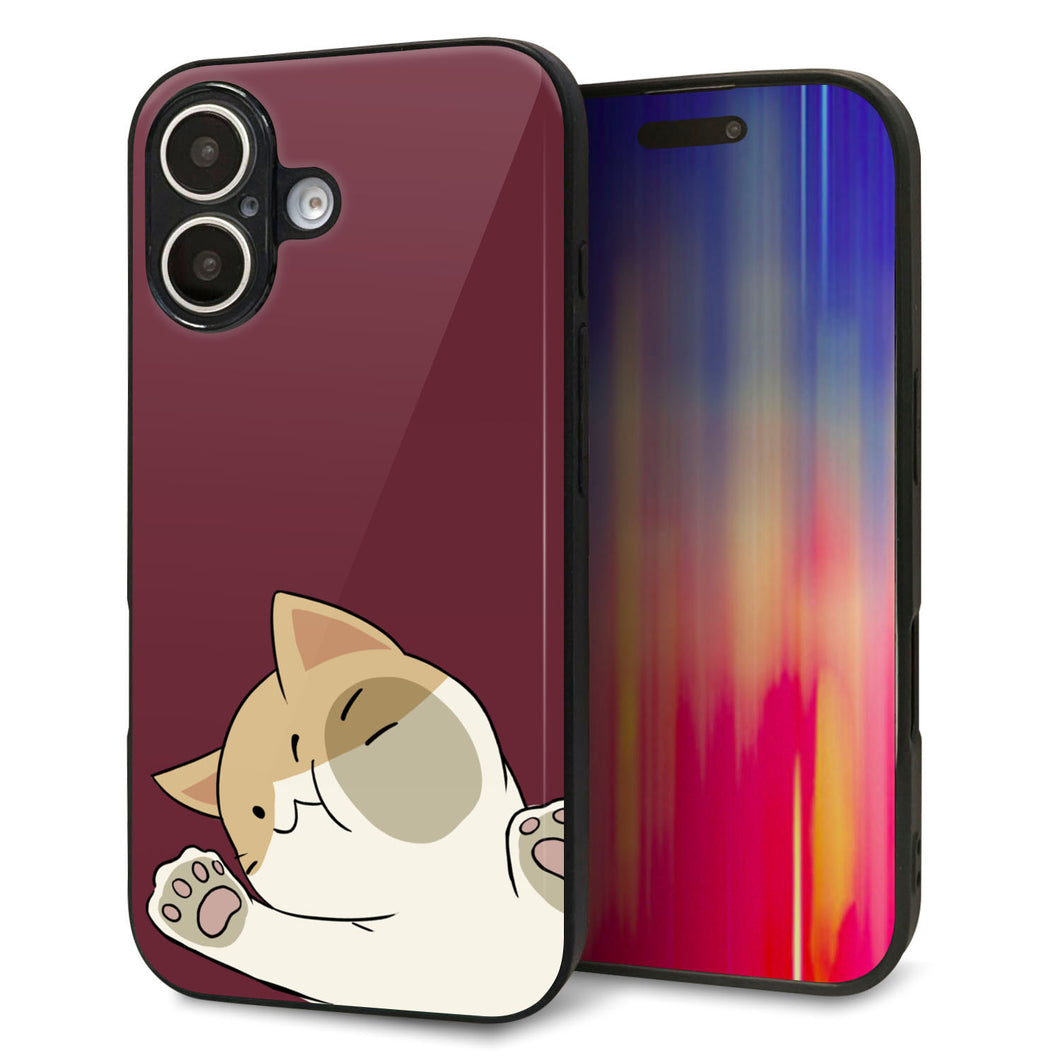 iPhone16 強化ガラス&TPUスマホケース ガラプリ【HA291 むぎゅっとハチワレ】