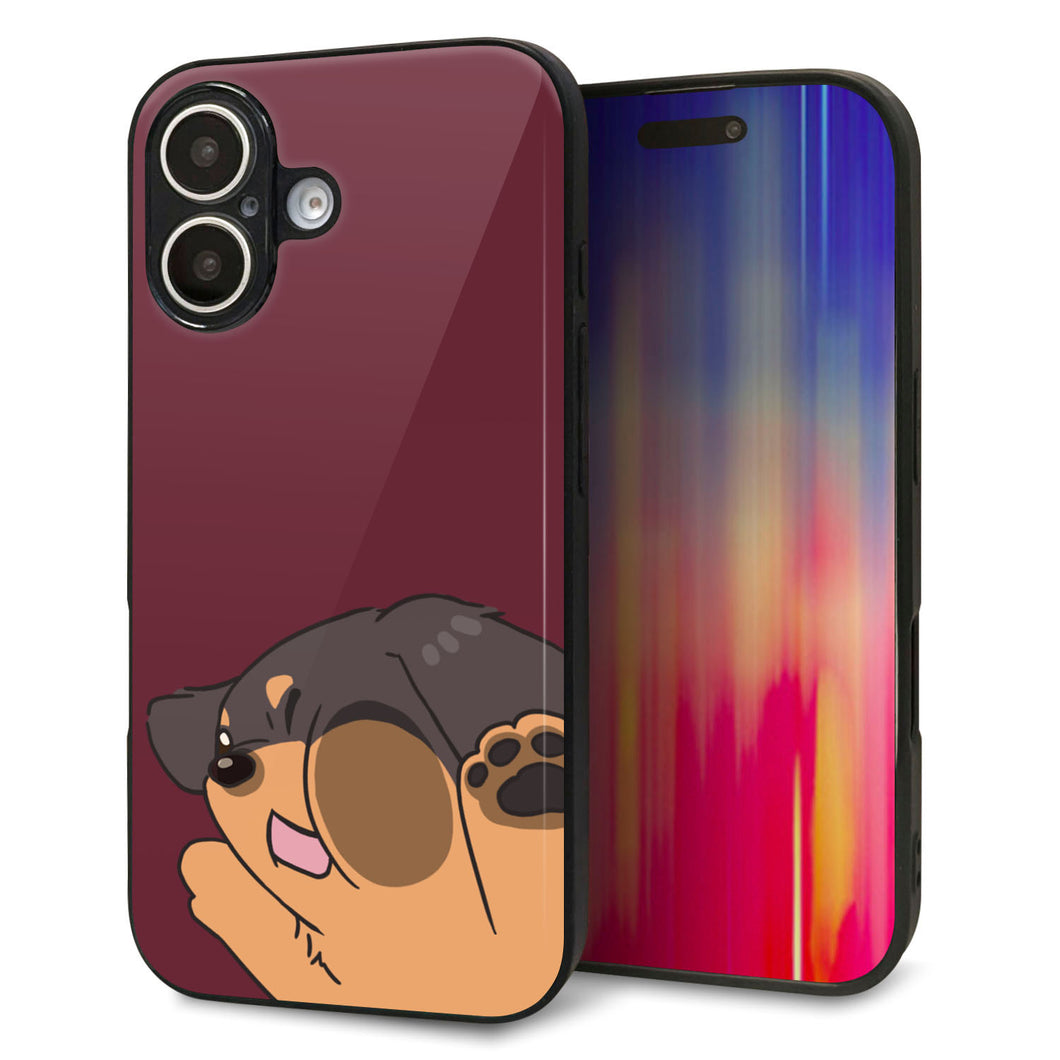 iPhone16 強化ガラス&TPUスマホケース ガラプリ【HA294 むぎゅっとミニダックス】