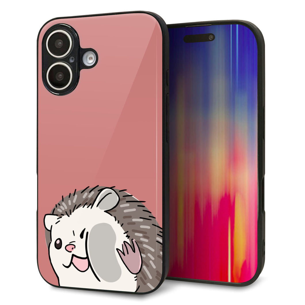 iPhone16 強化ガラス&TPUスマホケース ガラプリ【HA297 むぎゅっとハリネズミ】