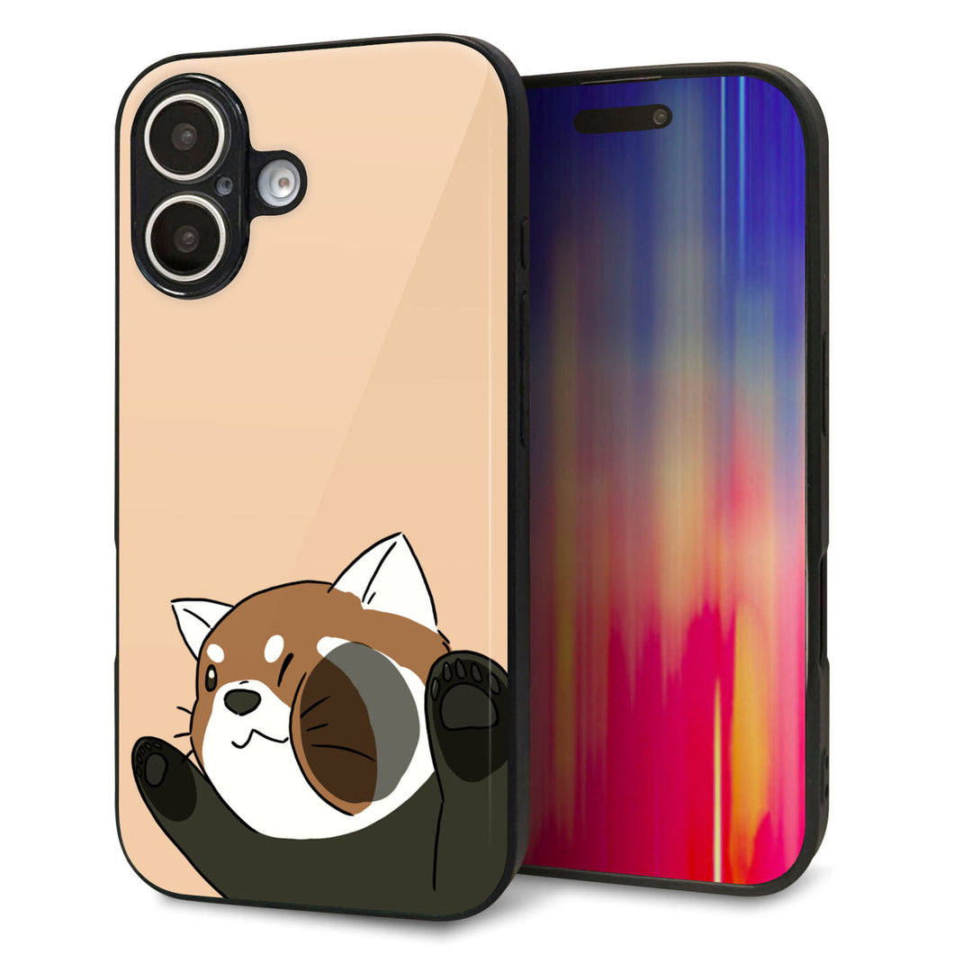 iPhone16 強化ガラス&TPUスマホケース ガラプリ【HA302 むぎゅっとレッサーパンダ】