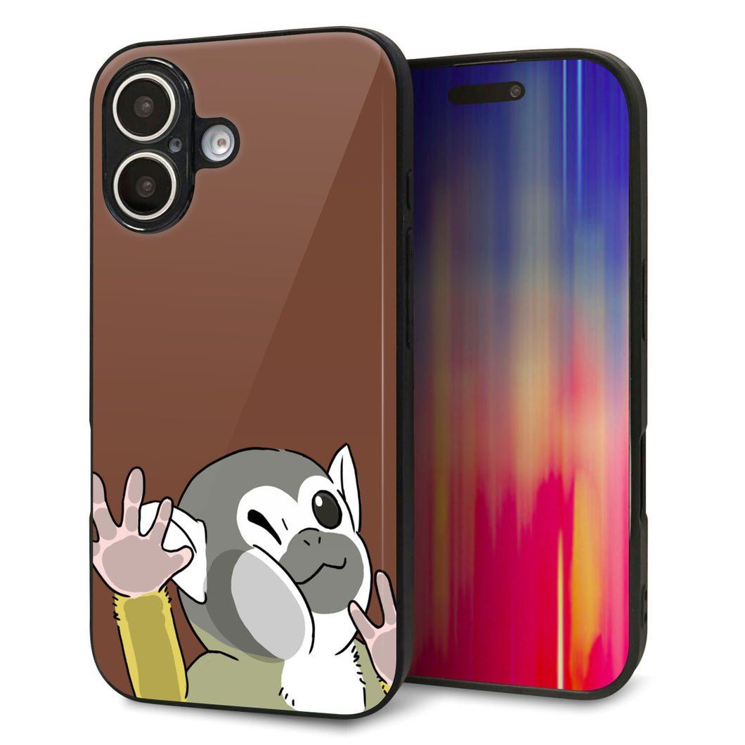iPhone16 強化ガラス&TPUスマホケース ガラプリ【HA307 むぎゅっとリスザル】
