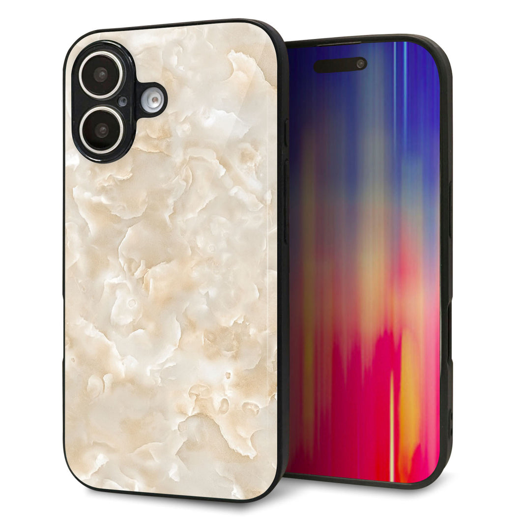 iPhone16 強化ガラス&TPUスマホケース ガラプリ【KM872 大理石パール】