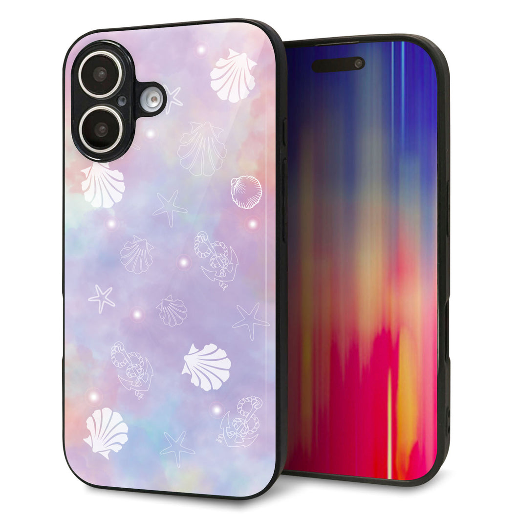 iPhone16 強化ガラス&TPUスマホケース ガラプリ【KM883 シェル柄】