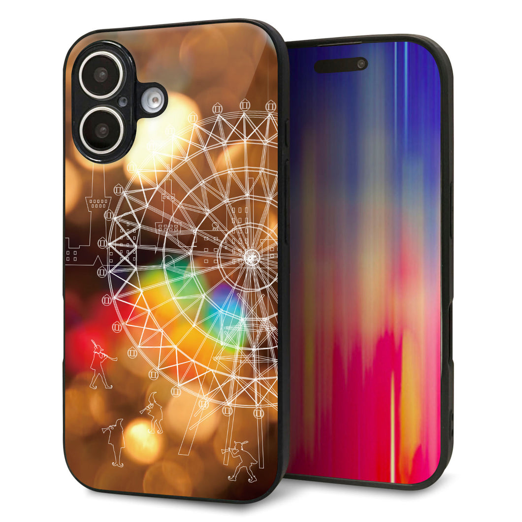 iPhone16 強化ガラス&TPUスマホケース ガラプリ【KM884 観覧車と笛吹】