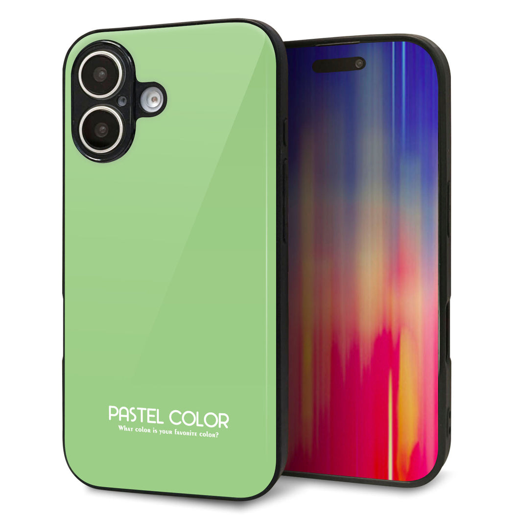 iPhone16 強化ガラス&TPUスマホケース ガラプリ【KM898 パステルカラー(パステルグリーン)】