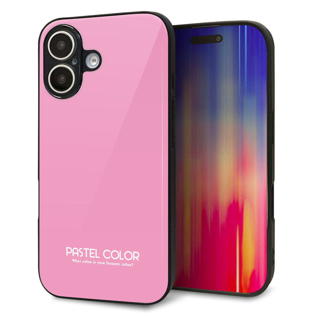 iPhone16 強化ガラス&TPUスマホケース ガラプリ【KM899 パステルカラー(パステルピンク)】