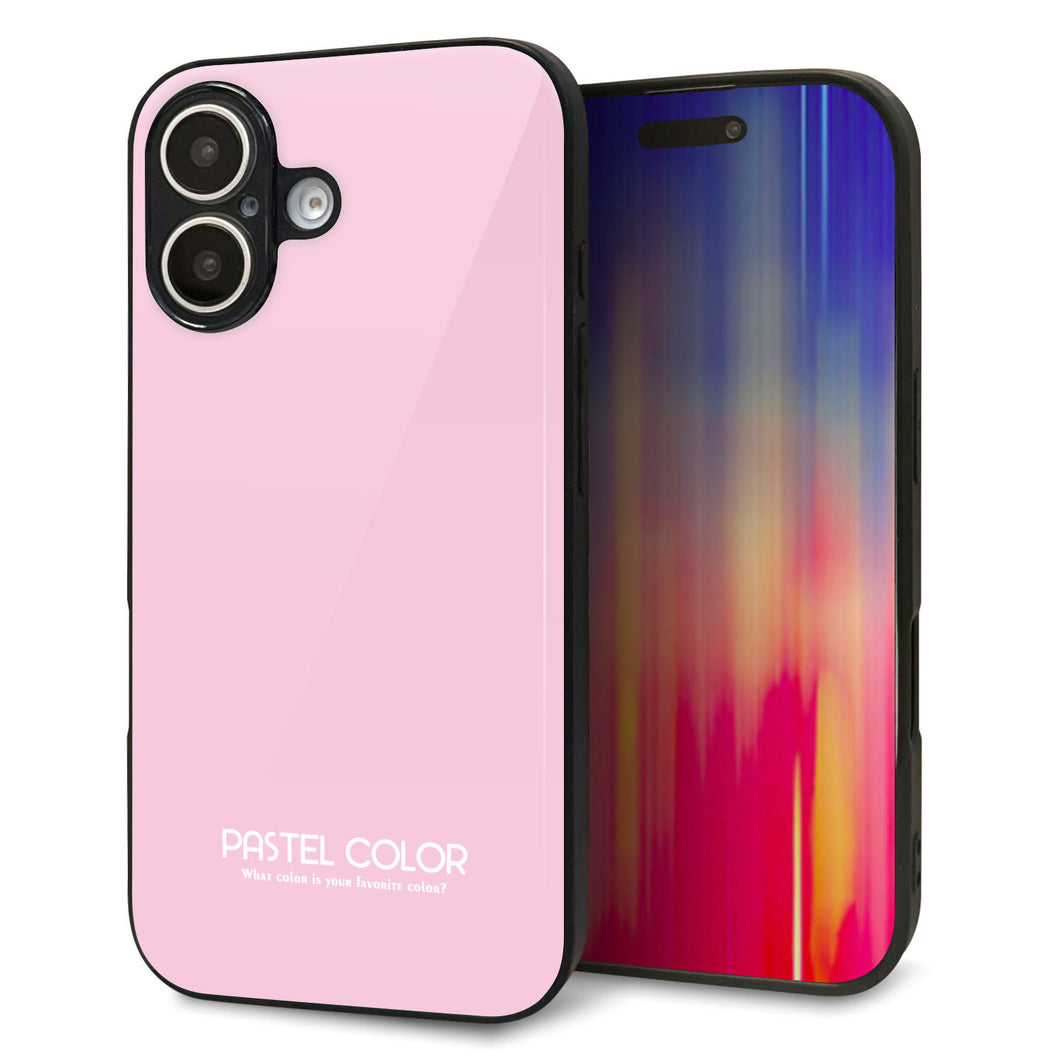 iPhone16 強化ガラス&TPUスマホケース ガラプリ【KM903 パステルカラー(パステルローズピンク)】