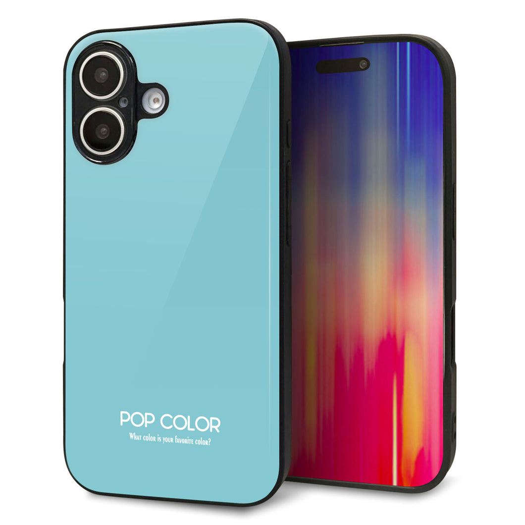 iPhone16 強化ガラス&TPUスマホケース ガラプリ【KM905 ポップカラー(エメラルドブルー)】