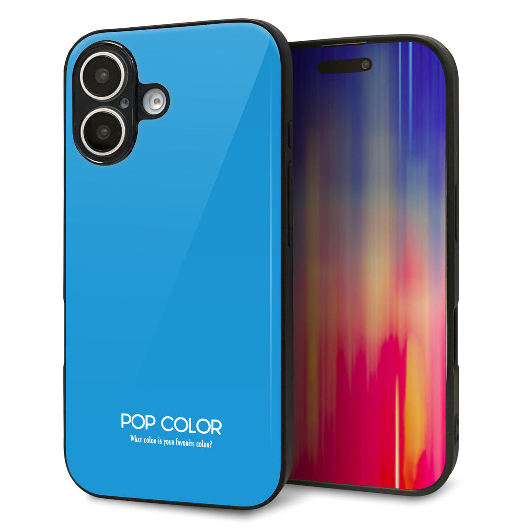 iPhone16 強化ガラス&TPUスマホケース ガラプリ【KM908 ポップカラー(スカイブルー)】