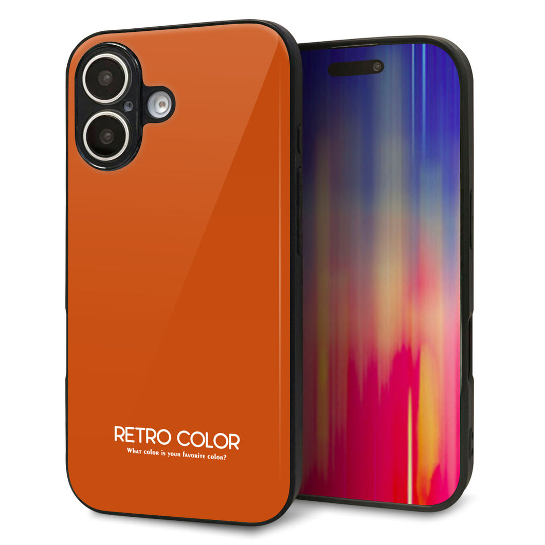 iPhone16 強化ガラス&TPUスマホケース ガラプリ【KM917 レトロカラー(ダークオレンジ)】
