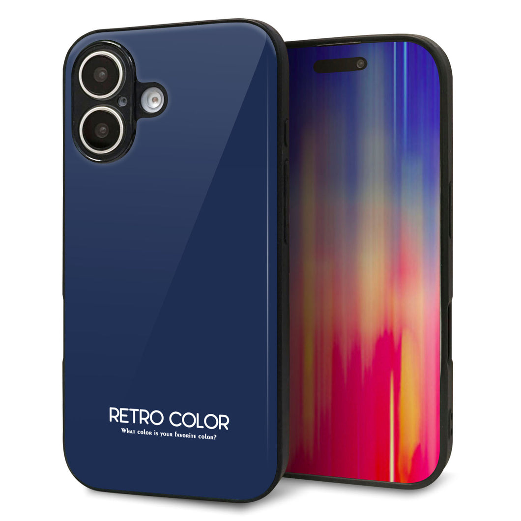 iPhone16 強化ガラス&TPUスマホケース ガラプリ【KM918 レトロカラー(ネイビー)】