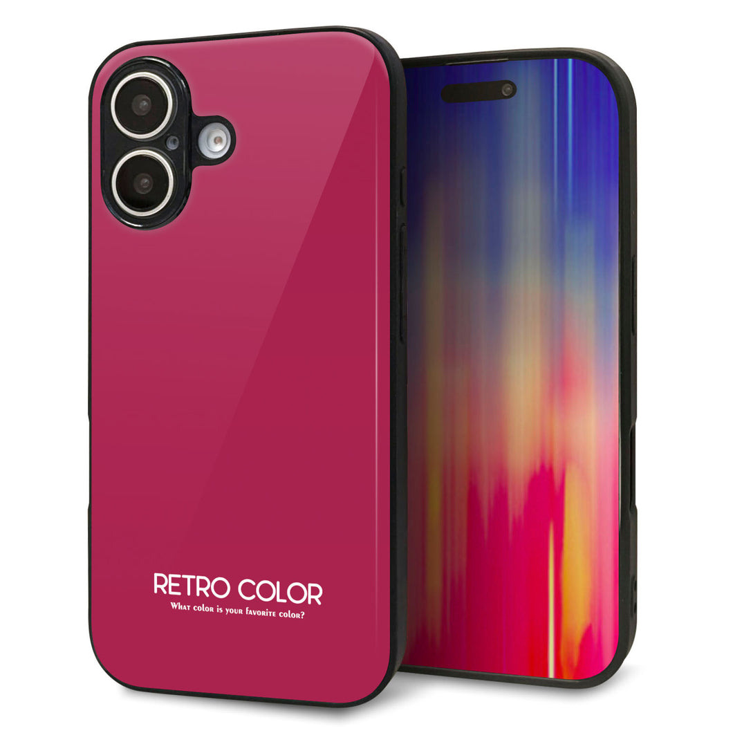 iPhone16 強化ガラス&TPUスマホケース ガラプリ【KM921 レトロカラー(ダークピンク)】