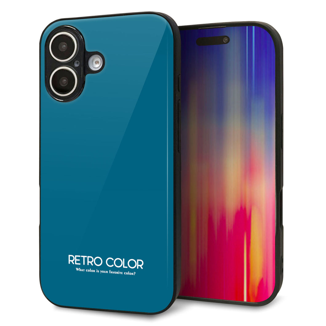 iPhone16 強化ガラス&TPUスマホケース ガラプリ【KM922 レトロカラー(ダークブルー)】