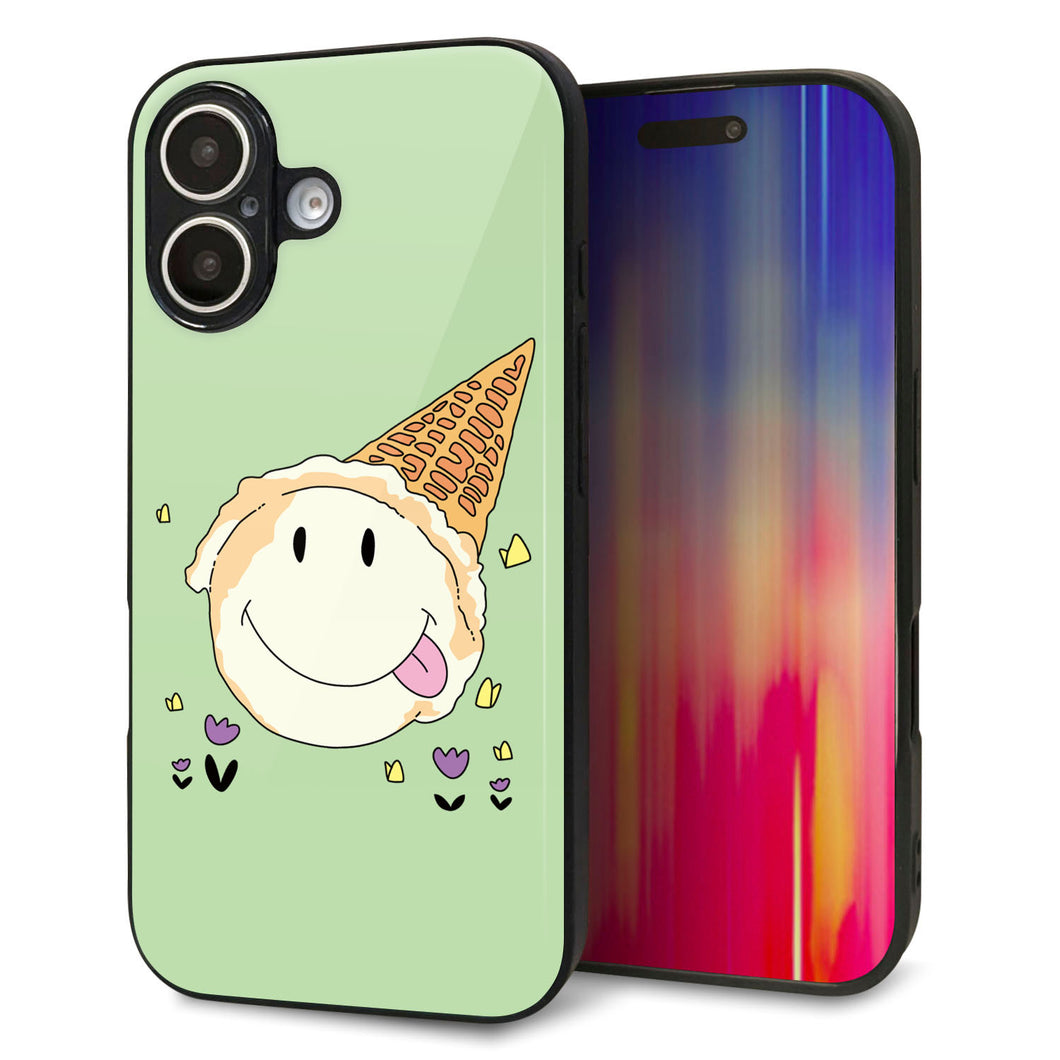 iPhone16 強化ガラス&TPUスマホケース ガラプリ【MA902 アイスクリーム】