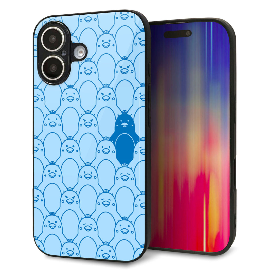 iPhone16 強化ガラス&TPUスマホケース ガラプリ【MA917 パターン ペンギン】