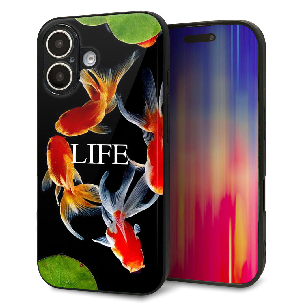 iPhone16 強化ガラス&TPUスマホケース ガラプリ【MA958 金魚 C】