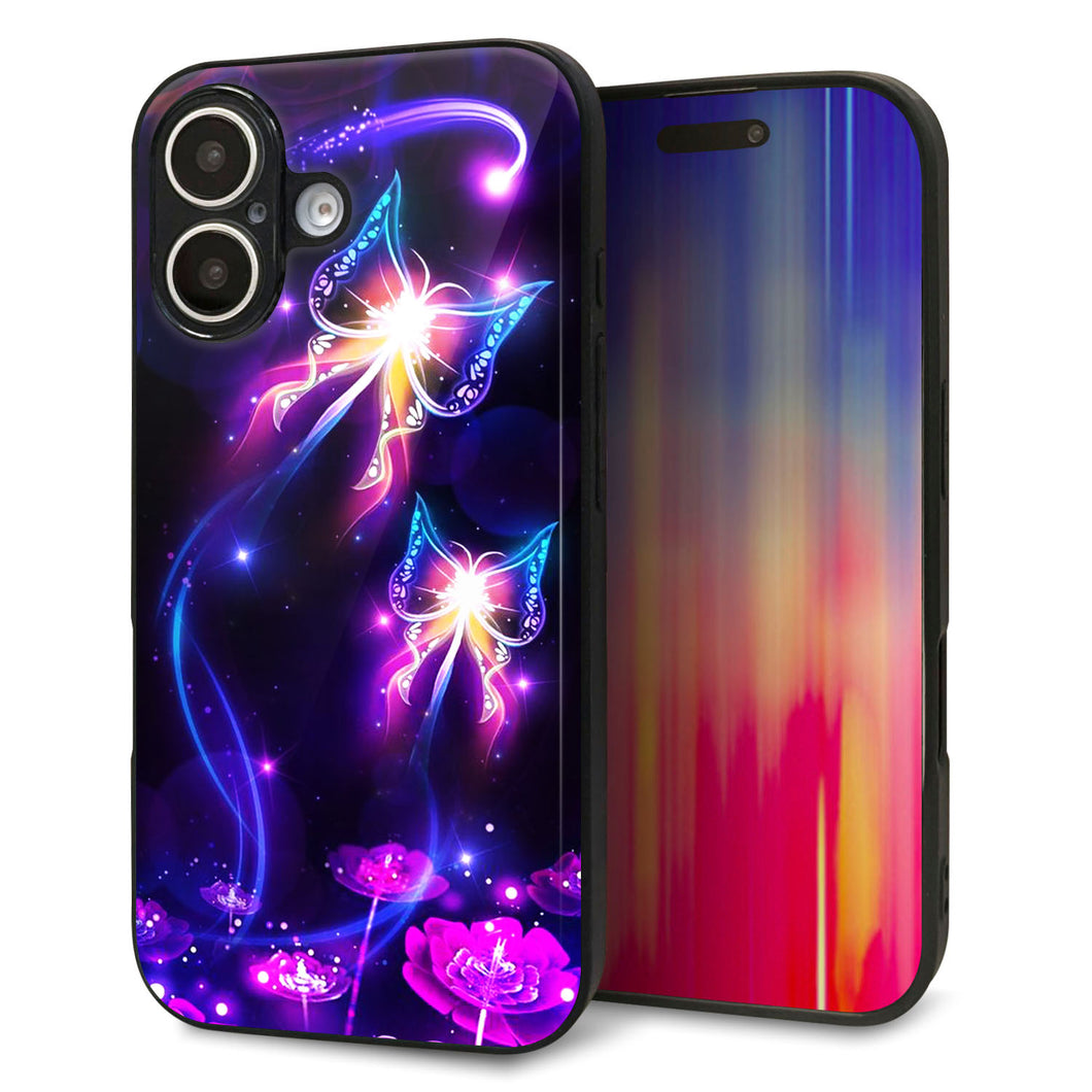 iPhone16 強化ガラス&TPUスマホケース ガラプリ【MA990 蝶B】