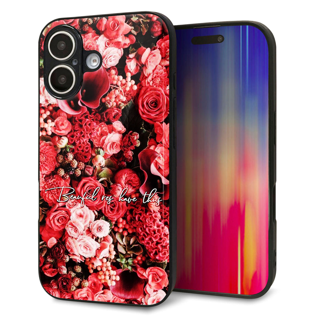 iPhone16 強化ガラス&TPUスマホケース ガラプリ【MA992 フラワーA】