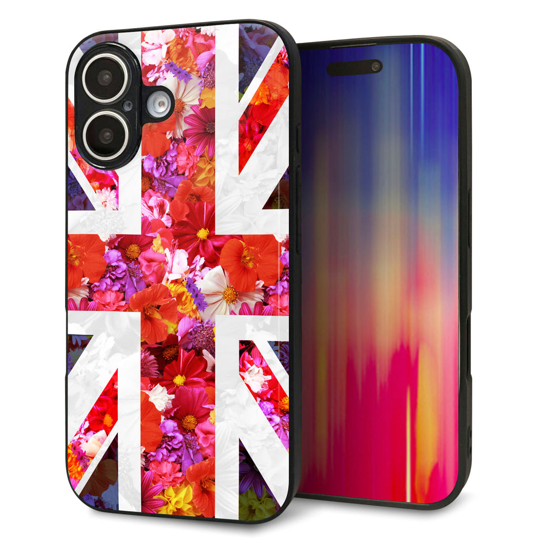 iPhone16 強化ガラス&TPUスマホケース ガラプリ【SC801 ユニオンジャック リアルフラワー】