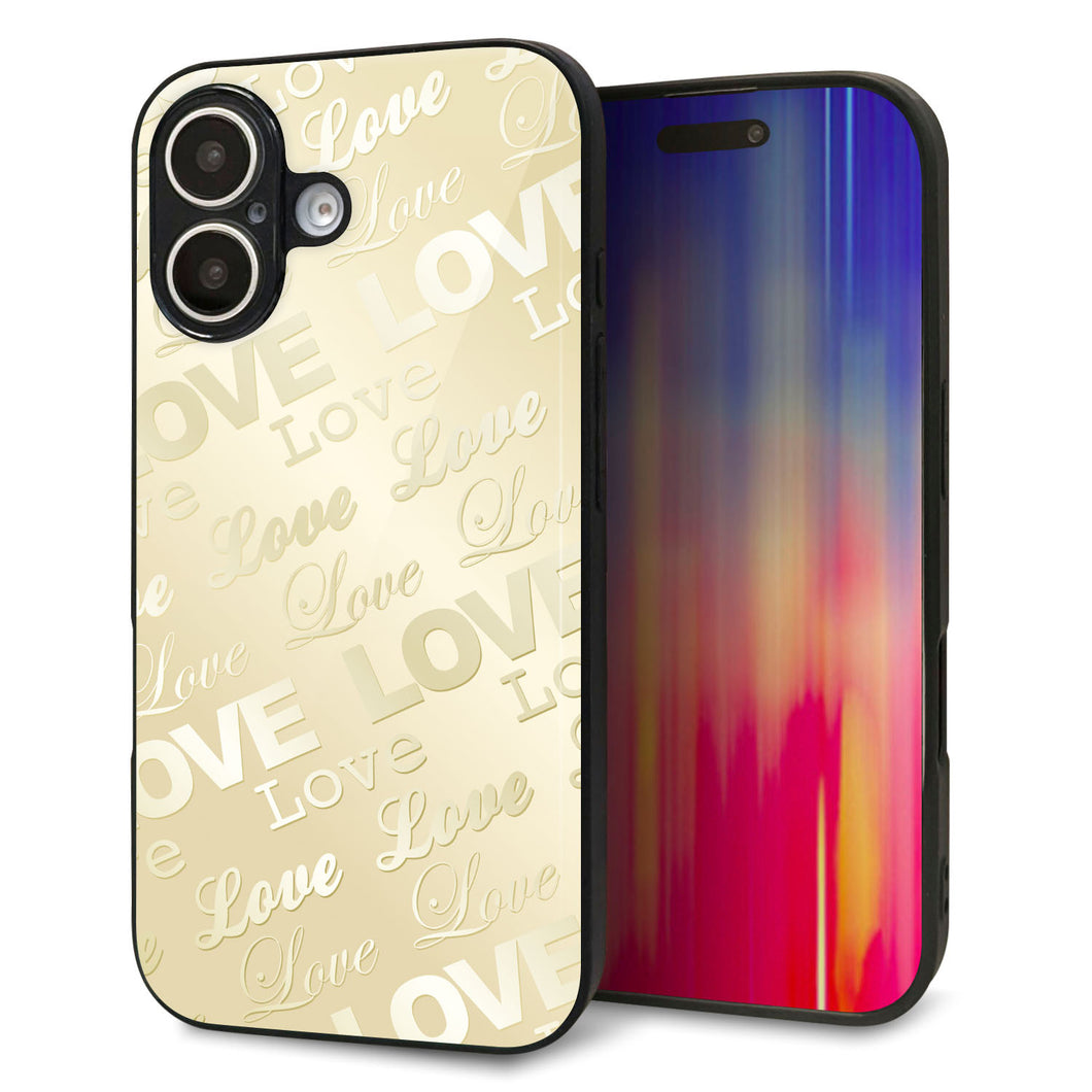 iPhone16 強化ガラス&TPUスマホケース ガラプリ【SC840 エンボス風LOVEリンク(ヌーディーベージュ)】