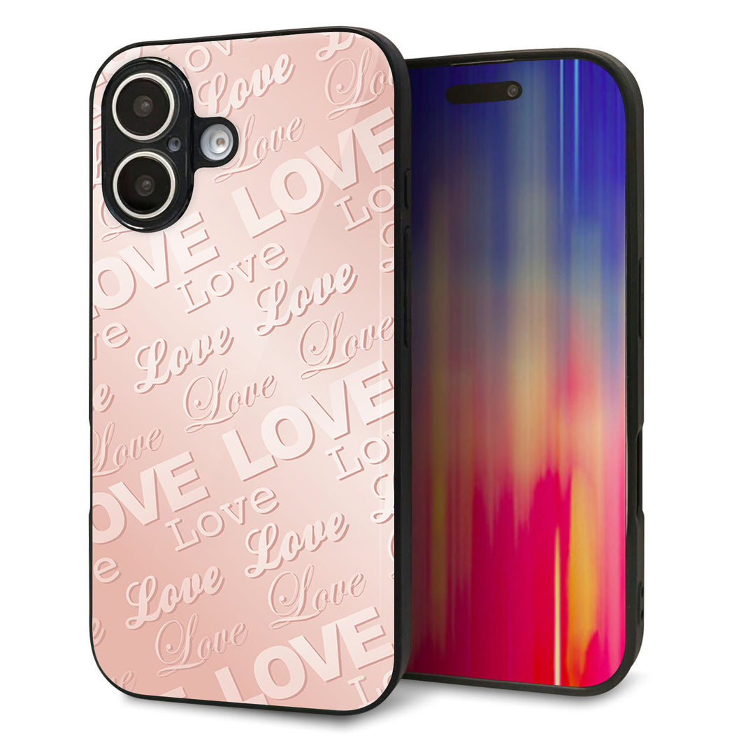 iPhone16 強化ガラス&TPUスマホケース ガラプリ【SC841 エンボス風LOVEリンク(ローズピンク)】