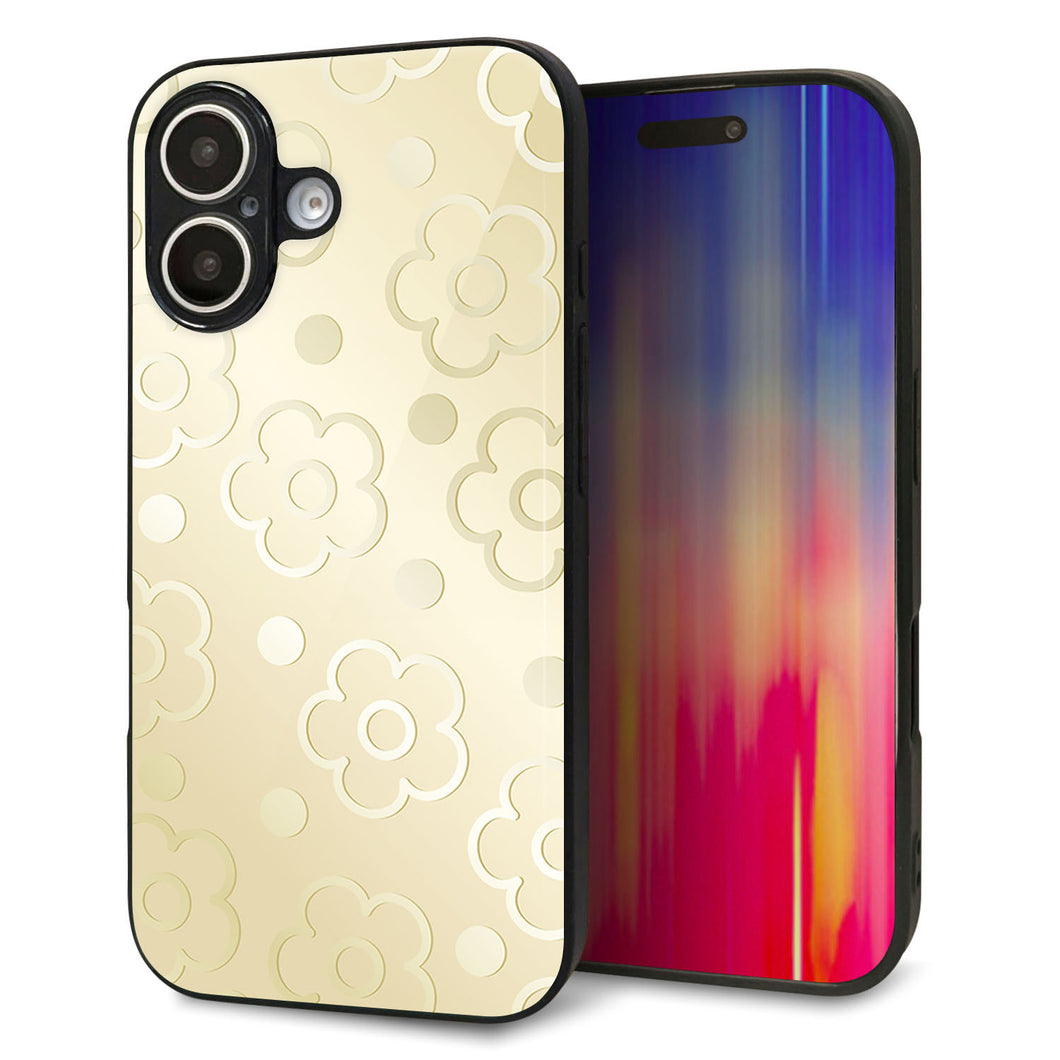 iPhone16 強化ガラス&TPUスマホケース ガラプリ【SC842 エンボス風デイジーシンプル(ベージュ)】