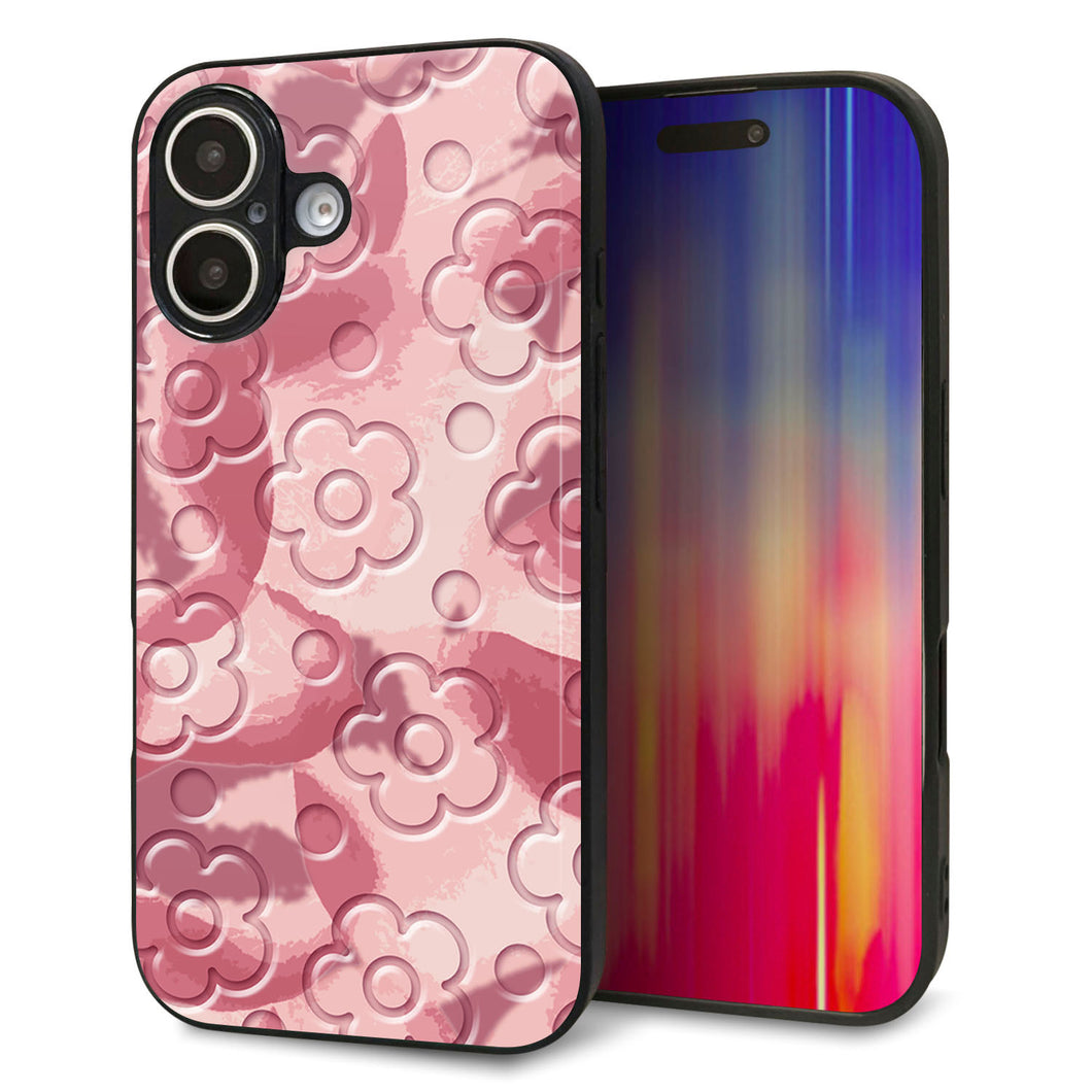 iPhone16 強化ガラス&TPUスマホケース ガラプリ【SC846 フラワーヴェルニ花ピンク(ローズヴェルール)】