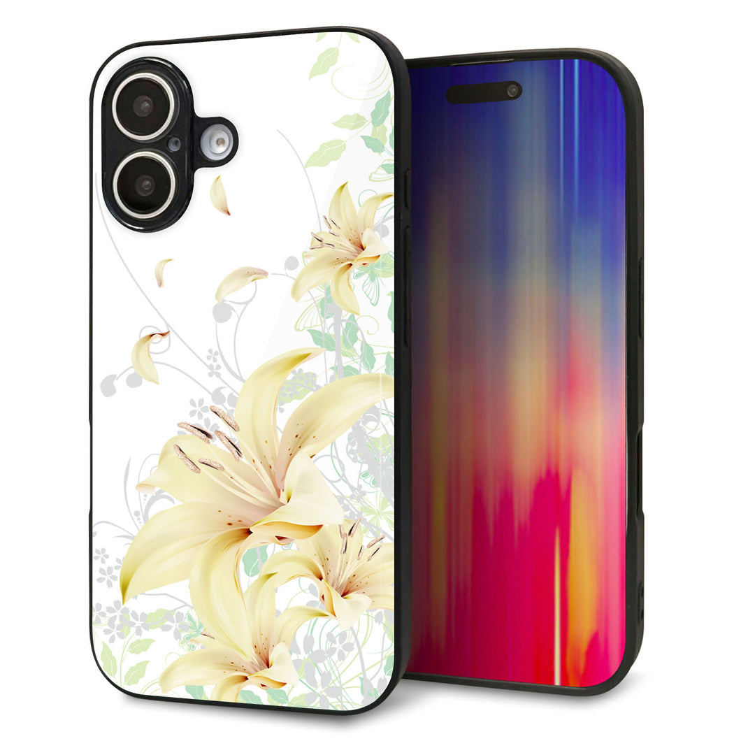 iPhone16 強化ガラス&TPUスマホケース ガラプリ【SC851 ユリ(ホワイト)】