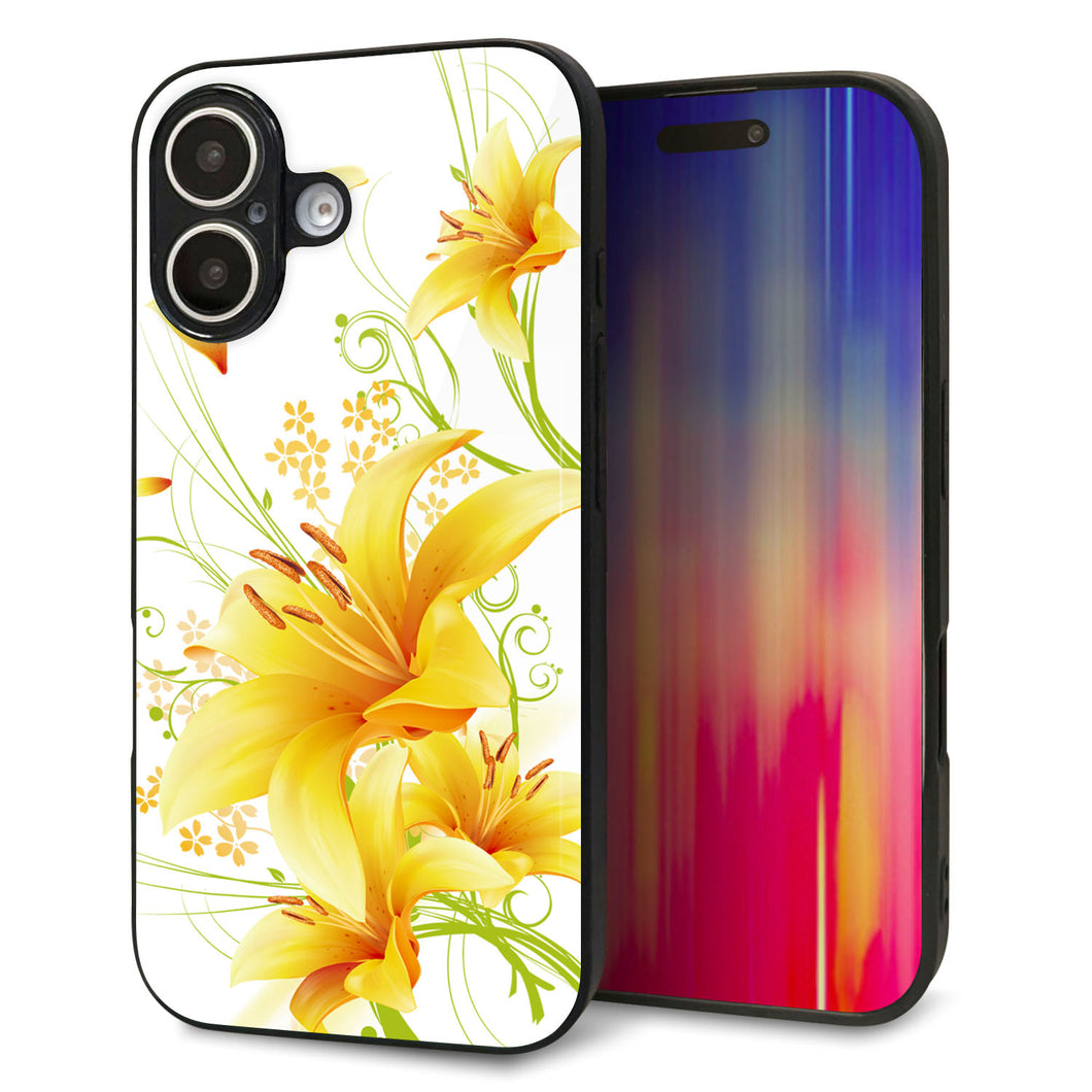 iPhone16 強化ガラス&TPUスマホケース ガラプリ【SC852 ユリ(イエロー)】
