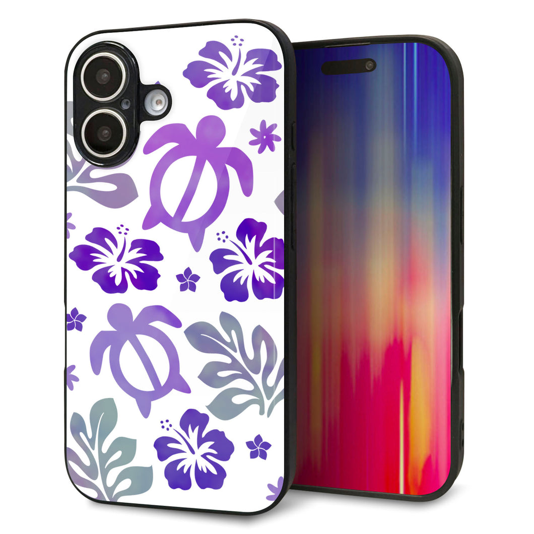 iPhone16 強化ガラス&TPUスマホケース ガラプリ【SC878 ハワイアンアロハホヌ(パープル)】