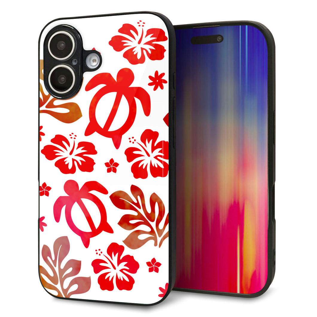 iPhone16 強化ガラス&TPUスマホケース ガラプリ【SC881 ハワイアンアロハホヌ(レッド)】